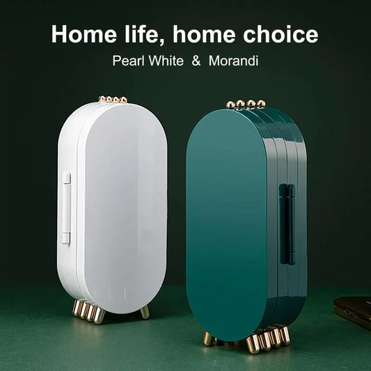 Foldable Jewellery Organizer with Mirror Ear Rings & Necklace_Hanging Holder Jewelry Box Vanity Hanger Stand