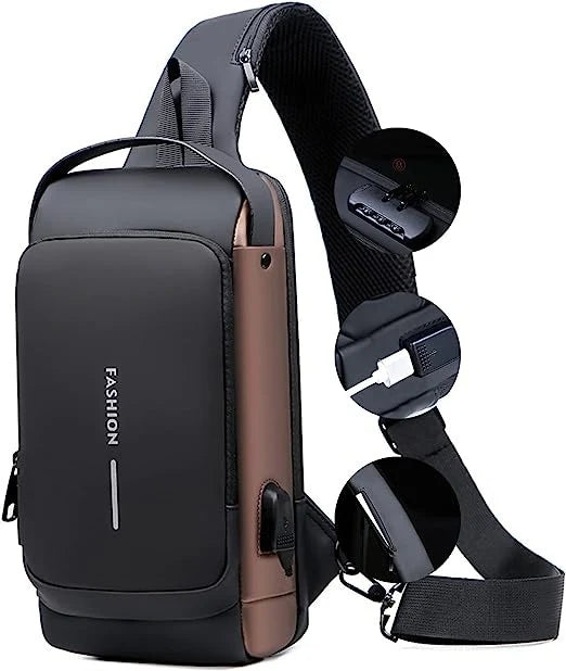 Waterproof Chest Bag - Fashion Men Sling Bag Pack with Lock Waterproof Anti-Theft
