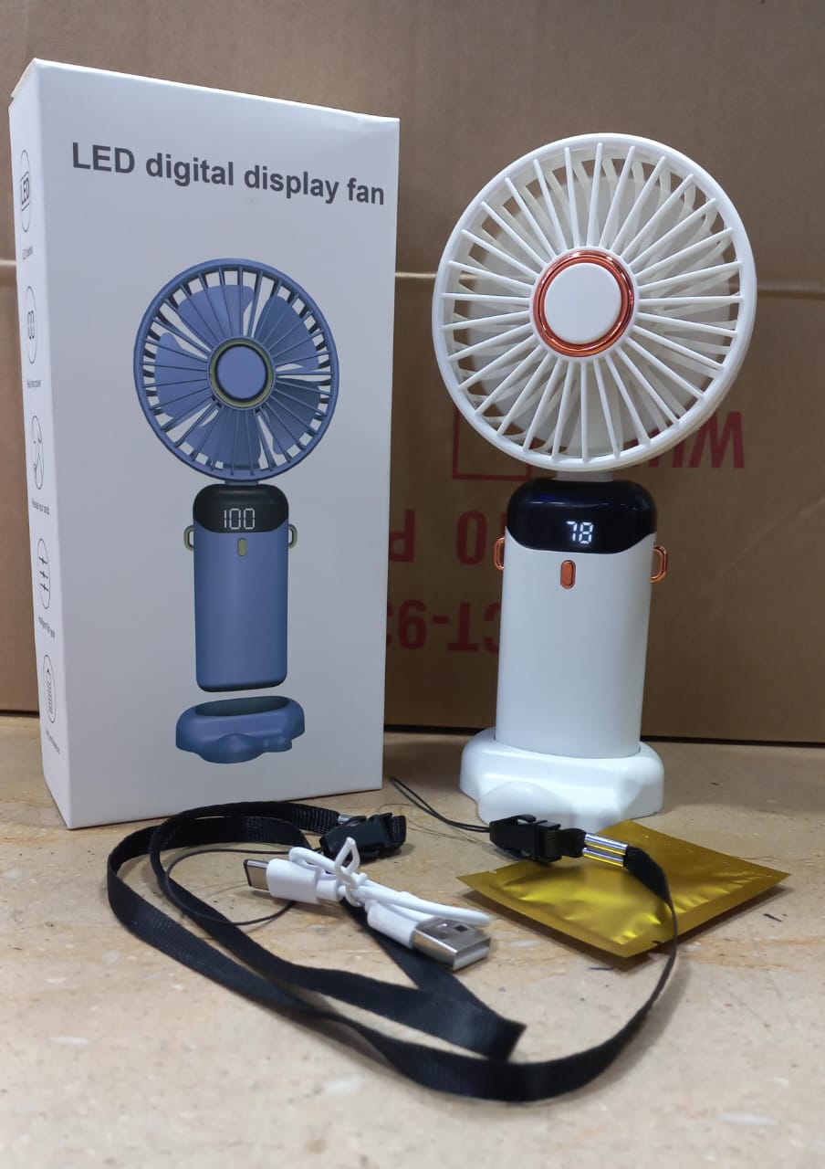 Portable Handheld Fan – 5000mAh Rechargeable | 5 Speeds, LED Display & 90° Adjustable